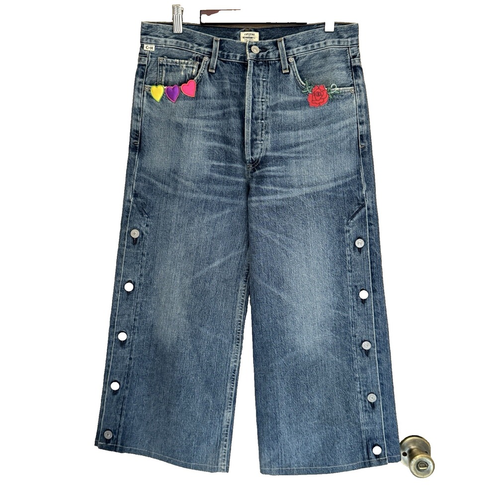 CITIZENS OF HUMANITY Jeans Womens 29 Button Emma High Rise Wide Leg Crop Patches
